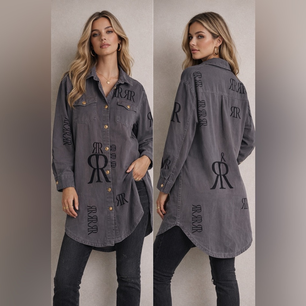 River Island Gray Dress with  Gold buttons